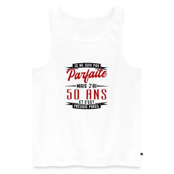 pas parfaite mais jai 50 ans - anniversaire 50 ans - Débardeur bio Premium Homme - blanc - Devant - Michal (187cm)