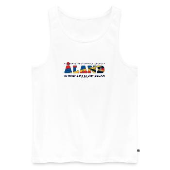 Aeland, wo meine Geschichte begann, Nordisches Erbe - Männer Premium Bio Tank Top - Weiß - Vorne - AI Model Male 178 light (178cm)