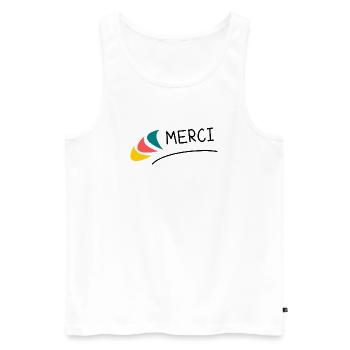 MAÎTRESSE. MERCI. MERCI MAÎTRESSE - Débardeur bio Premium Homme - blanc - Devant - AI Model Male 178 light (178cm)