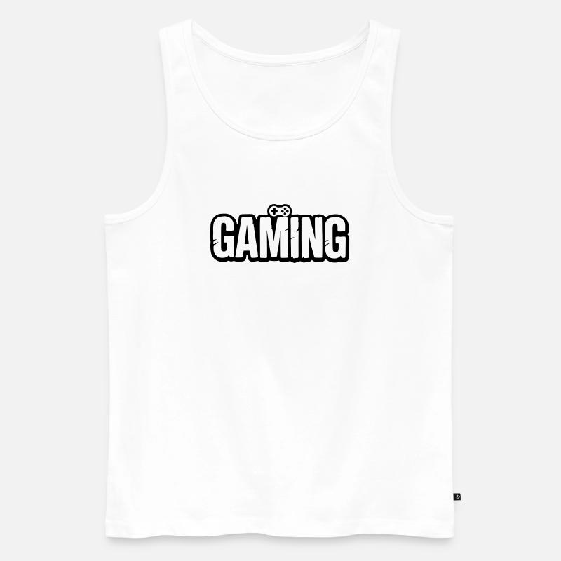 Gaming_Schrift_mit_Conroller - Männer Premium Bio Tank Top - Weiß