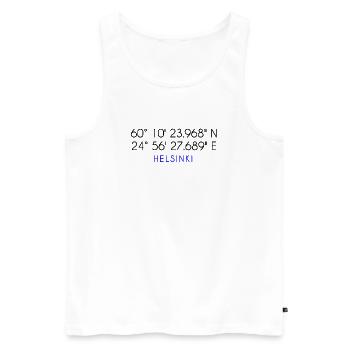 Helsinki coordinates - Men's Premium Organic Tank Top - white - Front - AI Model Male 178 light (178cm)