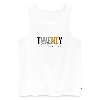 We Want Rust: Distressed Duo-Tone Text - Men's Premium Organic Tank Top - white - Front - AI Model Male 178 light (178cm)