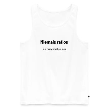 Niemals ratlos, nur planlos manchmal - Männer Premium Bio Tank Top - Weiß - Vorne - AI Model Male 178 light (178cm)