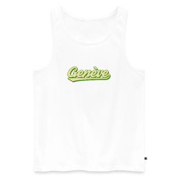 Genève Retro Script Lime - Men's Premium Organic Tank Top - white - Front - AI Model Male 178 light (178cm)
