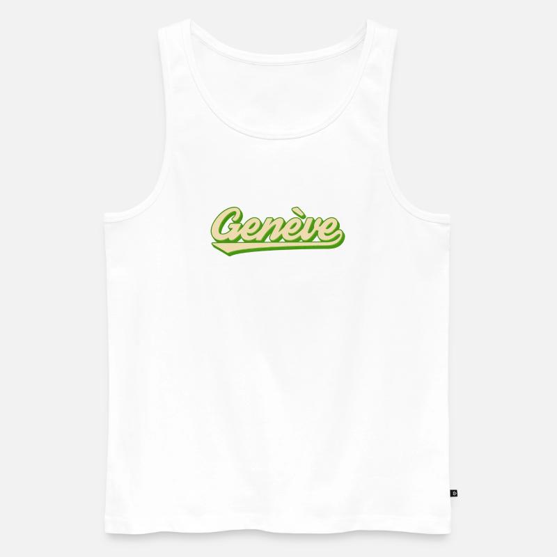Genève Retro Script Limette - Männer Premium Bio Tank Top - Weiß