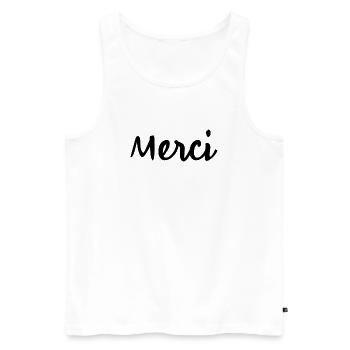 MERCI. MAÎTRESSE. MAÎTRE. MERCI MAÎTRESSE - Débardeur bio Premium Homme - blanc - Devant - AI Model Male 178 light (178cm)