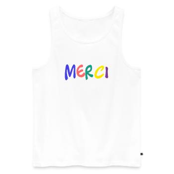 MERCI. MAÎTRESSE. MAÎTRE. MERCI MAÎTRESSE - Débardeur bio Premium Homme - blanc - Devant - AI Model Male 178 light (178cm)