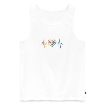 Bunter Herzschlag mit Hundepfote - Männer Premium Bio Tank Top - Weiß - Vorne - Michal (187cm)
