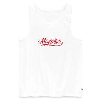 Silhouette du paysage urbain de Montpellier - Débardeur bio Premium Homme - blanc - Devant - Michal (187cm)