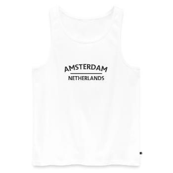Textdesign Amsterdam – Pays-Bas - Débardeur bio Premium Homme - blanc - Devant - Michal (187cm)