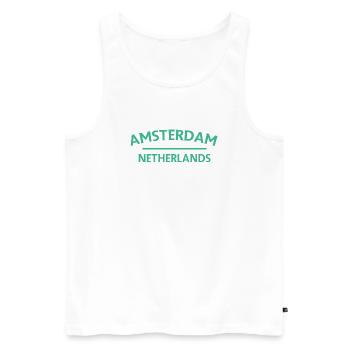 Textdesign Amsterdam – Pays-Bas - Débardeur bio Premium Homme - blanc - Devant - Michal (187cm)