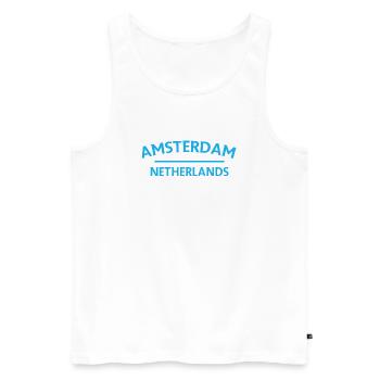 Textdesign Amsterdam – Pays-Bas - Débardeur bio Premium Homme - blanc - Devant - Michal (187cm)