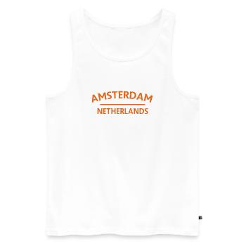 Textdesign Amsterdam – Pays-Bas - Débardeur bio Premium Homme - blanc - Devant - Michal (187cm)