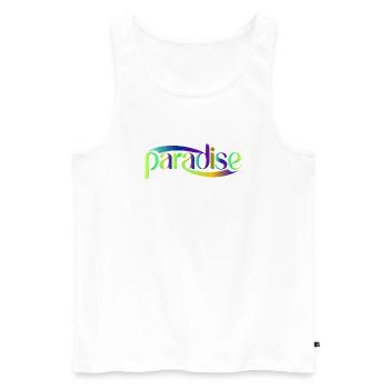 Paradise Rainbow Skriptdesign - Männer Premium Bio Tank Top - Weiß - Vorne - AI Model Male 178 light (178cm)