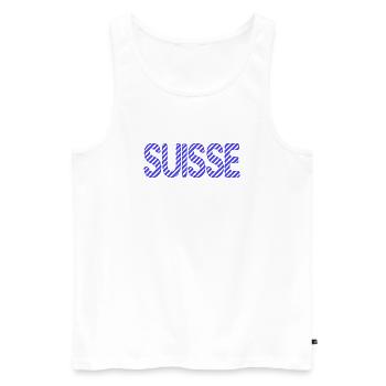SUISSE. PAYS. GENEVE. SUISSE. HUMOUR. PAYS - Débardeur bio Premium Homme - blanc - Devant - AI Model Male 178 light (178cm)