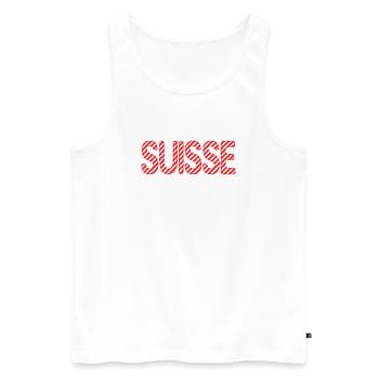 SUISSE. PAYS. GENEVE. HUMOUR. PAYS. DRAPEAU - Débardeur bio Premium Homme - blanc - Devant - AI Model Male 178 light (178cm)