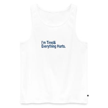 Relatable Fatigue Quote in Deep Blue - Men's Premium Organic Tank Top - white - Front - AI Model Male 178 light (178cm)