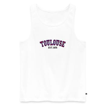 Toulouse Est. 1976 - Men's Premium Organic Tank Top - white - Front - AI Model Male 178 light (178cm)