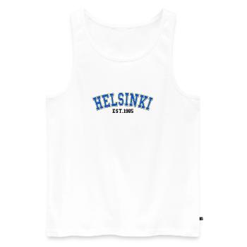 Helsinki Est.1985 - Men's Premium Organic Tank Top - white - Front - Michal (187cm)