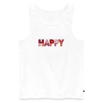 Happy Stoff Optik Typografie Trend - Männer Premium Bio Tank Top - Weiß - Vorne - AI Model Male 178 light (178cm)
