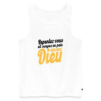 Soyez en paix avec Dieu - Débardeur bio Premium Homme - blanc - Devant - AI Model Male 178 light (178cm)