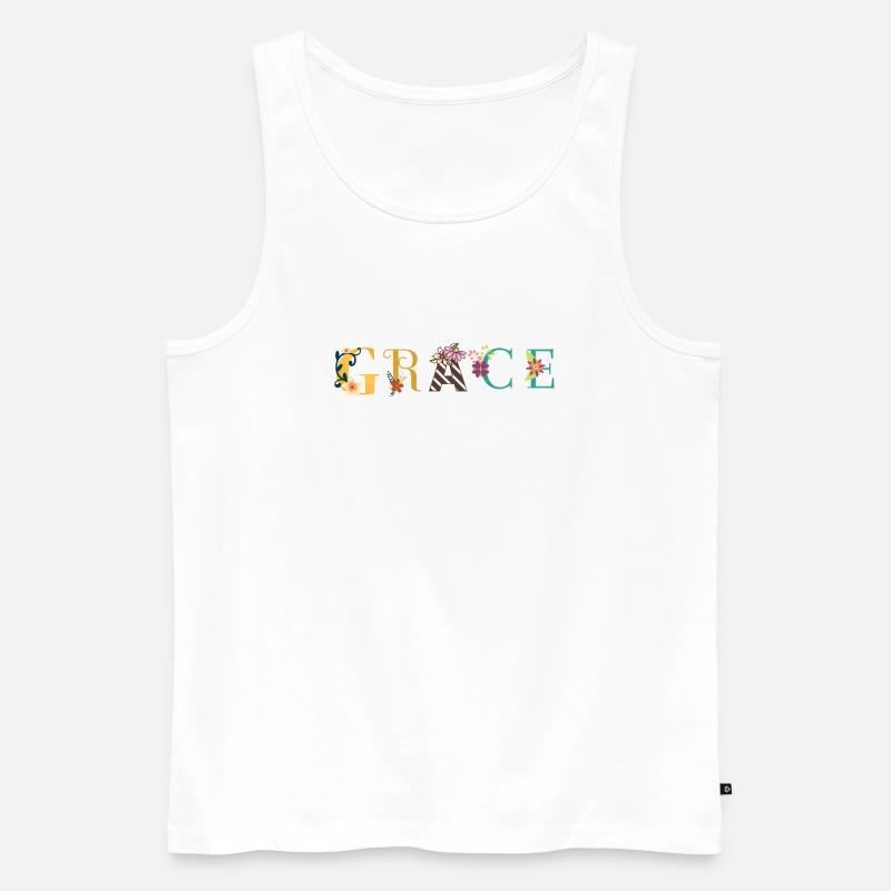 GRACE Namenskunst mit gestickten Blumen - Männer Premium Bio Tank Top - Weiß