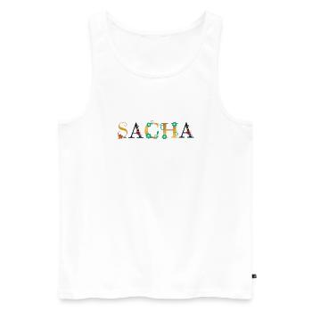SACHA Name mit Blumen geschmückt - Männer Premium Bio Tank Top - Weiß - Vorne - AI Model Male 178 light (178cm)