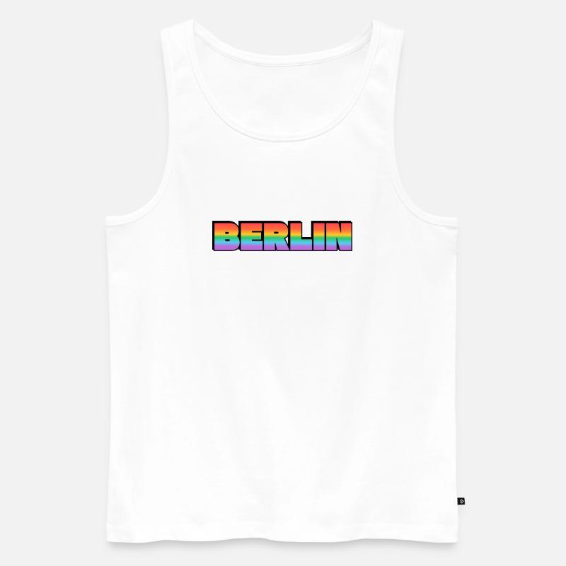 Berlin Rainbow Gradient Text LGBT - Men's Premium Organic Tank Top - white