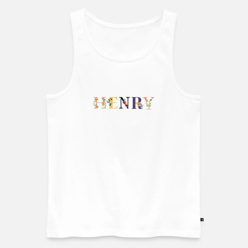 HENRY Name mit Blumen geschmückt - Männer Premium Bio Tank Top - Weiß