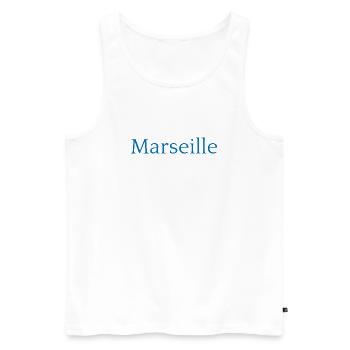 Marseille, France Conception typographique - Débardeur bio Premium Homme - blanc - Devant - AI Model Male 178 light (178cm)