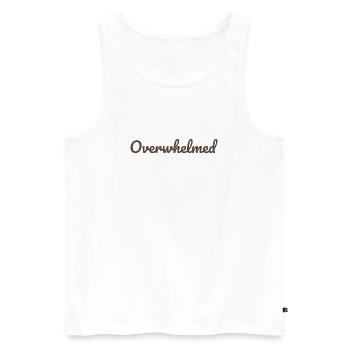 Overwhelms script text in brown - Men's Premium Organic Tank Top - white - Front - AI Model Male 178 light (178cm)
