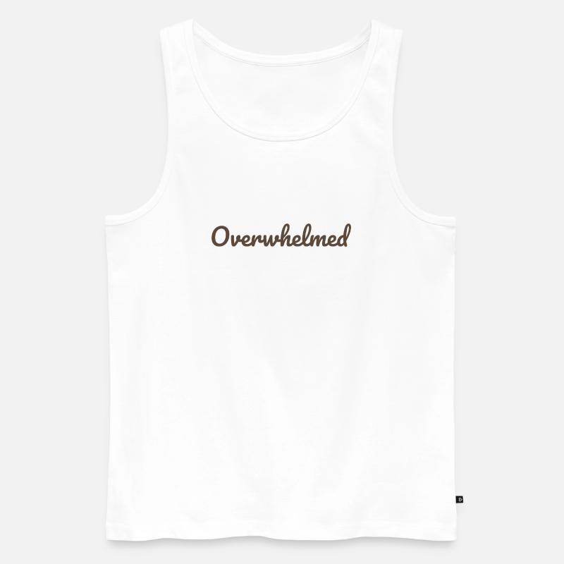 Overwhelms script text in brown - Men's Premium Organic Tank Top - white