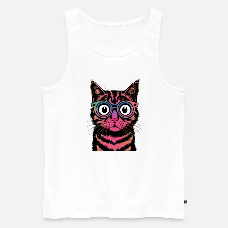 Regenbogen-Katze mit Brille - Männer Premium Bio Tank Top - Weiß