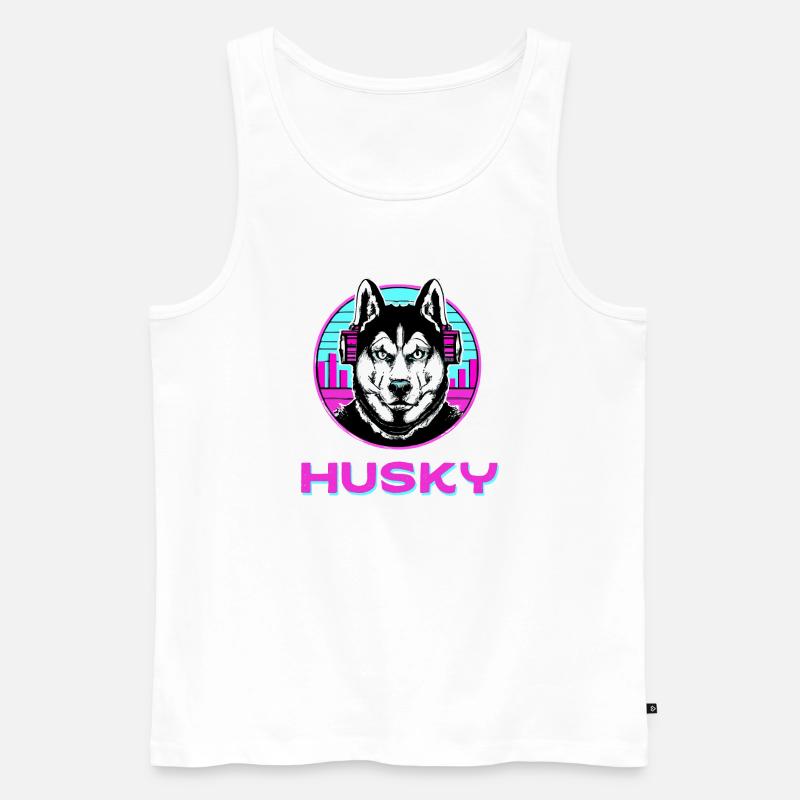 Synthwave Husky Hund Malamute - Männer Premium Bio Tank Top - Weiß