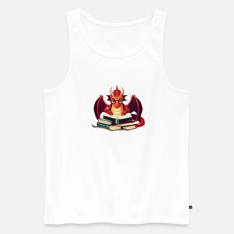 Bücher lesender Drache - Männer Premium Bio Tank Top - Weiß