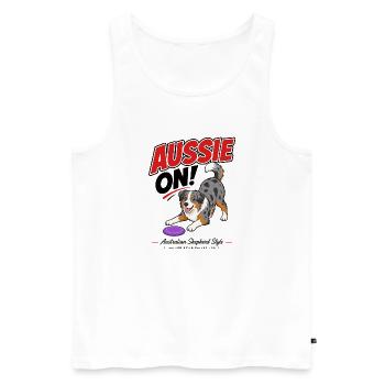Aussie On! Illustration eines Australian Shepherd - Männer Premium Bio Tank Top - Weiß - Vorne - Michal (187cm)