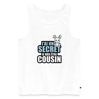 j'ai un secret je vais être cousin - Débardeur bio Premium Homme - blanc - Devant - Michal (187cm)