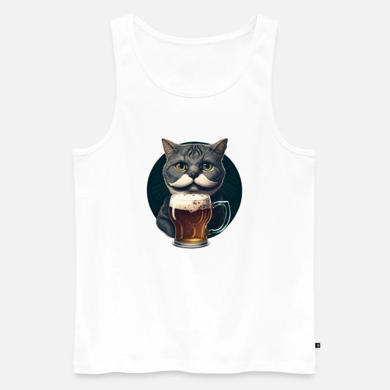 Katze mit Bier - Männer Premium Bio Tank Top - Weiß