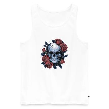 Crâne avec des fleurs de roses - Débardeur bio Premium Homme - blanc - Devant - Michal (187cm)