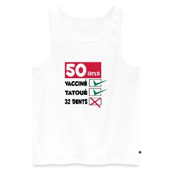TEE SHIRT HUMOUR DESIGN ET MOTIF ANNIVERSAIRE 50 - Débardeur bio Premium Homme - blanc - Devant - Michal (187cm)