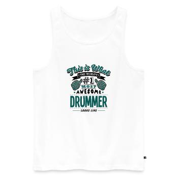 drummer world no1 most awesome copy - Men's Premium Organic Tank Top - white - Front - AI Model Male 178 light (178cm)