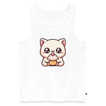 Cute cat with cupcake - Men's Premium Organic Tank Top - white - Front - AI Model Male 178 light (178cm)