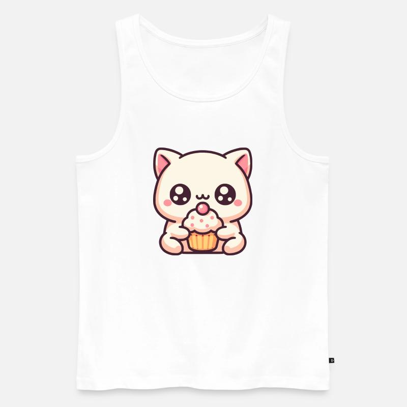 Süße Katze mit cupcake - Männer Premium Bio Tank Top - Weiß