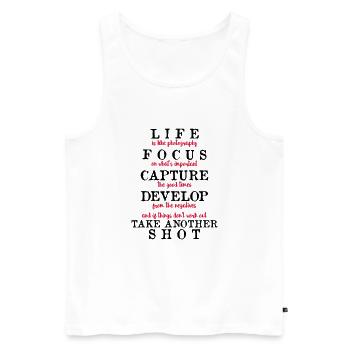 La vie est comme Photographie - caméra - Débardeur bio Premium Homme - blanc - Devant - Michal (187cm)