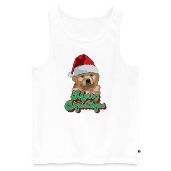 Cadeau de Noël Mignon Drôle de chien Chapeau de Père Noël Joyeux Noël - Débardeur bio Premium Homme - blanc - Devant - Michal (187cm)