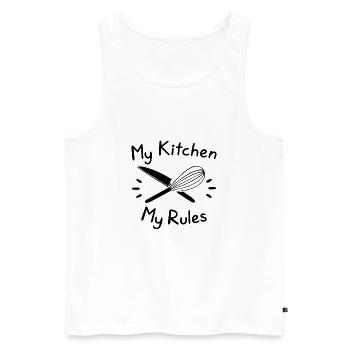 Ma cuisine Mes règles - Débardeur bio Premium Homme - blanc - Devant - Michal (187cm)