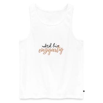 Spruch " Ich bin einzigartig" - Männer Premium Bio Tank Top - Weiß - Vorne - Michal (187cm)
