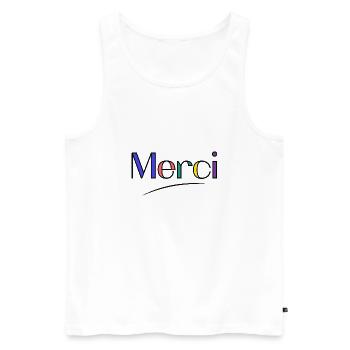 MERCI. MAÎTRESSE. MAÎTRE. MERCI MAÎTRESSE - Débardeur bio Premium Homme - blanc - Devant - AI Model Male 178 light (178cm)