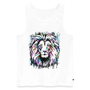 Lion coloré - Löwenkopf Streetart - Graffiti - Débardeur bio Premium Homme - blanc - Devant - Michal (187cm)