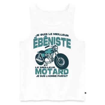 Le meilleur motard et le meilleur ébéniste - Débardeur bio Premium Homme - blanc - Devant - AI Model Male 178 light (178cm)